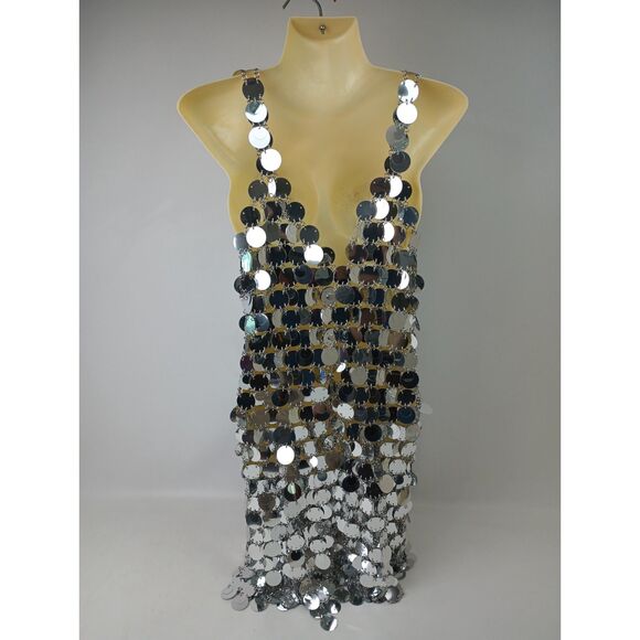 Paco Rabanne Women's Silver Sparkle Discs Chainmail Mini Dress Size 38 FR $4150+ - Picture 4 of 8